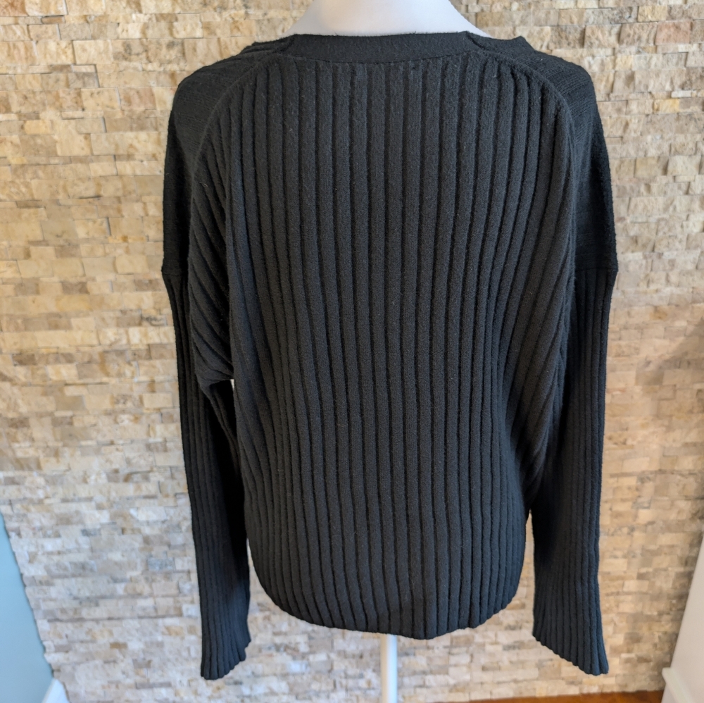 Gap Women's Black Wide Rib V-Neck Cotton Blend Sweater Boxy Cropped Sz Small image 3